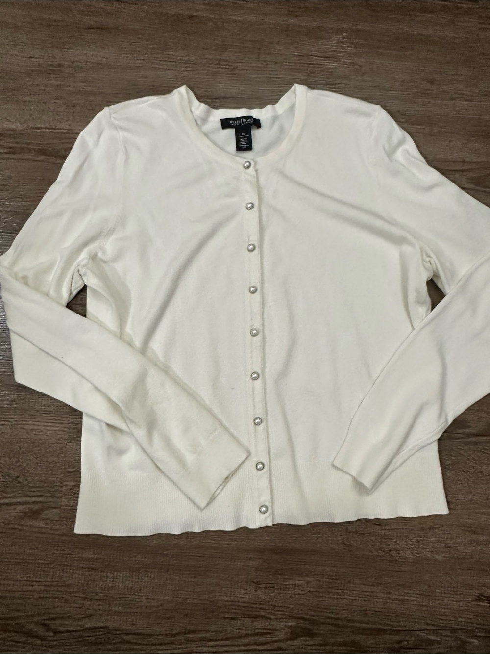 White Button-Front Pearl Detail Cardigan